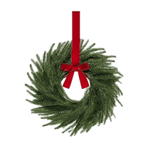 1 Pc Mini Christmas Wreath for Cabinet Kitchen Windows Decors Bulk with Red Bow Small Artificial Norfolk Farmhouse Wreaths with Berry Pine Cone for Fireplace Front Door Porch Wall Hanging, 11", Green
