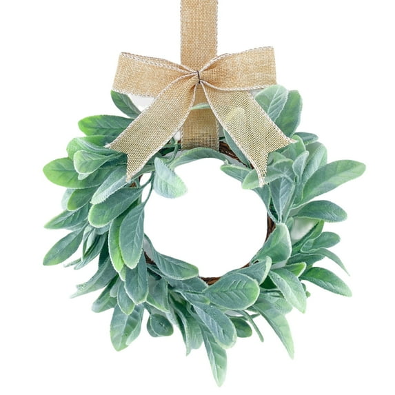 1 Pc Mini Eucalyptus Wreath Artificial Spring Summer Greenery Wreath for Front Door Farmhouse Kitchen Cabinet with Ribbon for Porch Wall Window Decor, 12.9x12.9 Inch, E