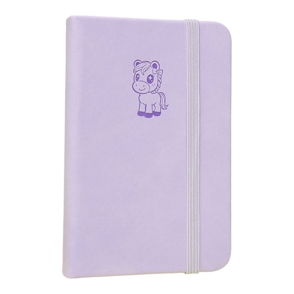 1 Pc Mini Pocket Notebook 4.33"x2.95", Small Horizontal Leather Journal with Elastic Closure, 100 Sheets Cute A7 Lay-Flat Memo Book for Purse, Lavender Purple