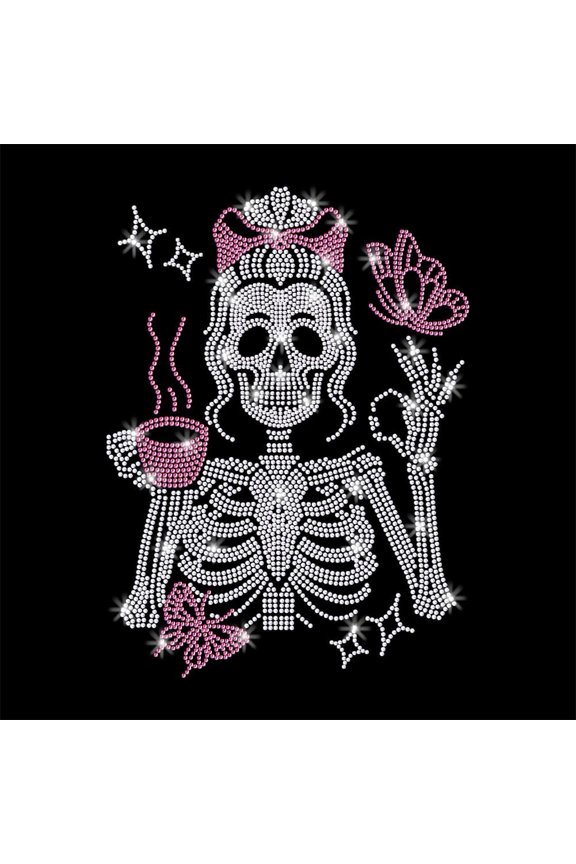 1 Pc Mom Skeleton Pattern Rhinestone Iron on Hotfix Transfer Decal Bling DIY Patch Clothing Repair Applique T-Shirt Vest Shoes Hat Jacket Decor Clothing DIY Accessories