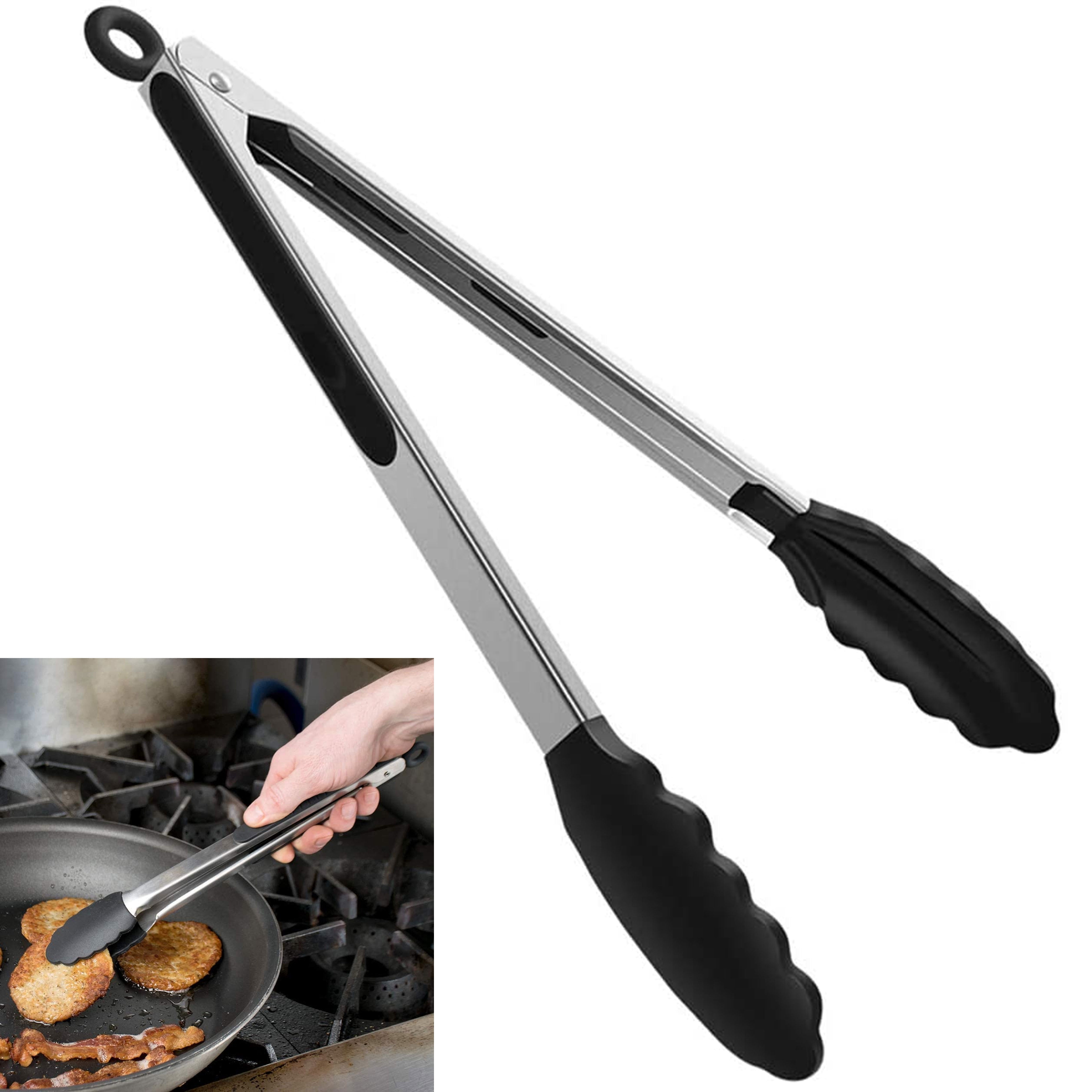 1pc Stainless Steel Food Tongs, Multi-functional Kitchen Tool For