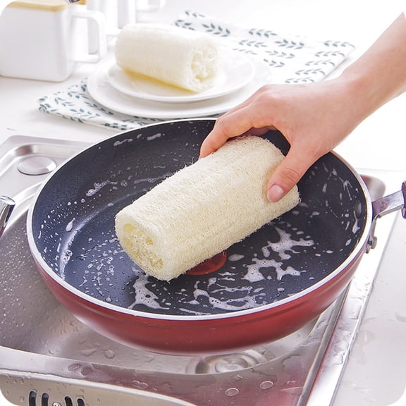 1 Pc Natural Loofah Exfoliating Body Scrubber Large Home & Shower Sponge with Cotton Rope Long Organic Loofa Luffa Plant-Based Scrubber for Bath Shower Cleaning, 3.93x2.28 Inch, Khaki