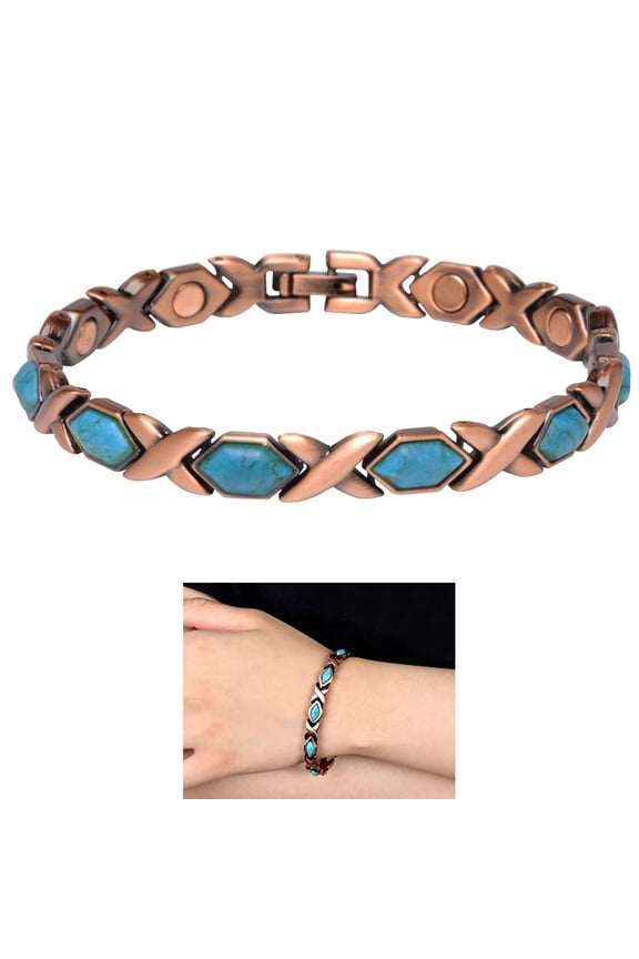 1 Pc Natural Turquoise Stone Copper Magnetic Link Bracelet Healing Energy Gift