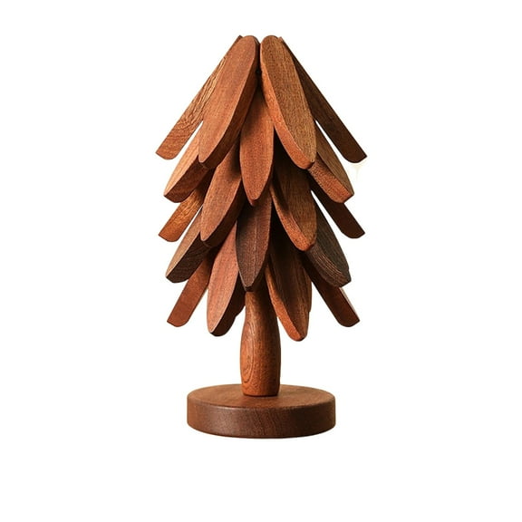 1 Pc Natural Wood Tree Trivet Set, Christmas Tree Trivet Set, Wooden Trivets & 1 Stand Like a Christmas Tree, for Hot Dish, Pot, Bowl, Teapot, Hot Pot Set, 3.93x9.05 Inch, Beech