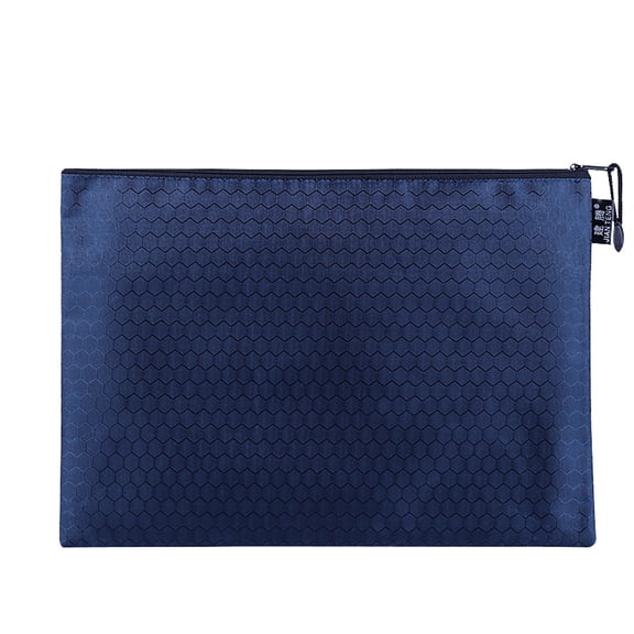 1 Pc Navy Blue Zipper File Bag, Letter Size Honeycomb Pattern Document Pouch, Waterproof Heavy Duty Oxford Fabric Storage Bag