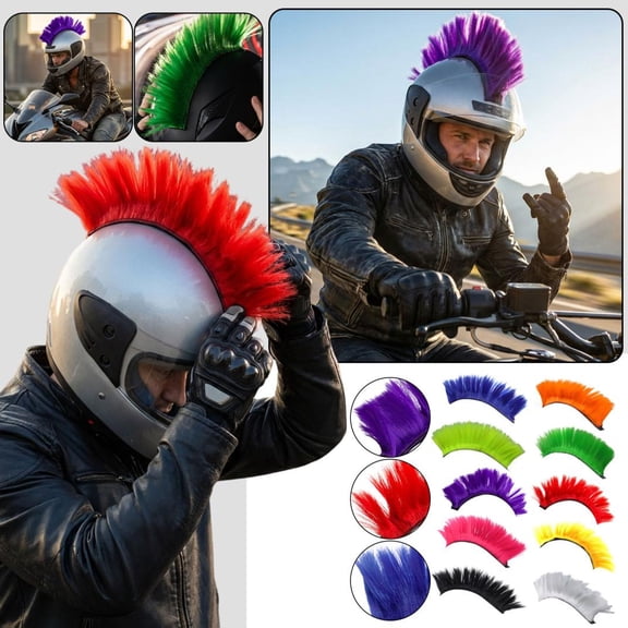 1 Pc Neon Yellow Mohawk Helmet Wig, Eye-Catching & Vibrant Synthetic Hair Helmet Decoration With Secure Fit For Motorcycle Riders, Cruisers, Street Bikers & Fun Themed Events