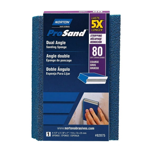 1 Pc, Norton Prosand 4.5 In. L X 2.88 In. W X 1 In. 80 Grit Coarse Dual Angle Sanding Sponge