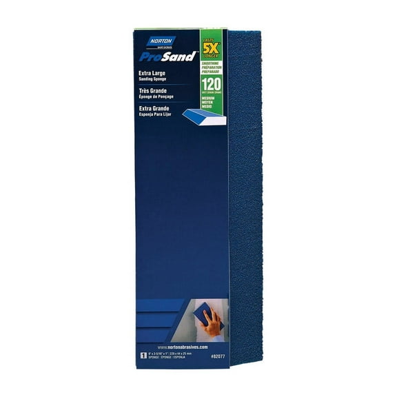 1 Pc, Norton Prosand 9 In. L X 3.83 In. W X 1 In. 120 Grit Medium Extra Large Sanding Sponge