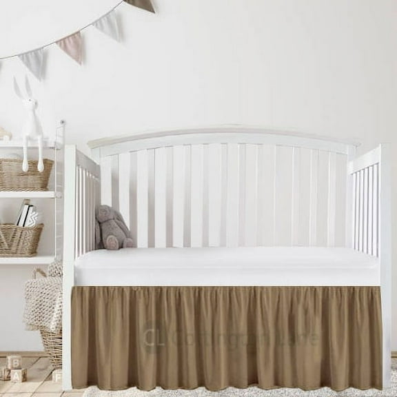 1 Pc Nursery Crib Bed Skirt Dust Ruffle Microfiber Bed Skirt for Baby Boys or Girls, Taupe, 28 x 52 Crib Size 14" Drop