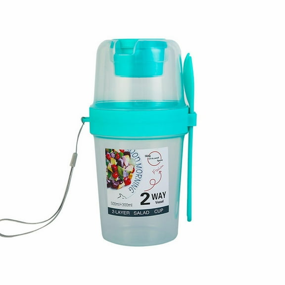 1 Pc Oats Container 2-Tier Overnight Oats Jars with Lid and Spoon Breakfast on the Go Cups Portable Yogurt Oatmeal Container Jar Leakproof Cereal and Milk to Go Container, 3.5"x7.4", Mint Green