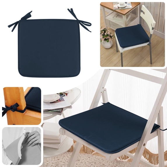 1 Pc Outdoor Chair Cushions Square Corner Patio Chair Cushions with Ties Comfort Chair Pads Outdoor Seat Cushion for Patio Furniture, 15.7x15.7x0.79 Inch, Navy