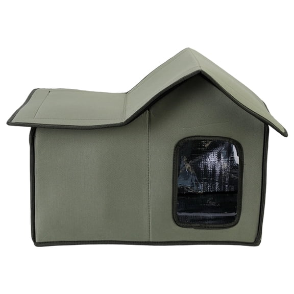 1 Pc Outdoor House for Stray Cats, Weatherproof Feral Cat Shelter with Aluminum Film Top, Foldable Portable Pet House with Wide Space for All Seasons in Grass Green