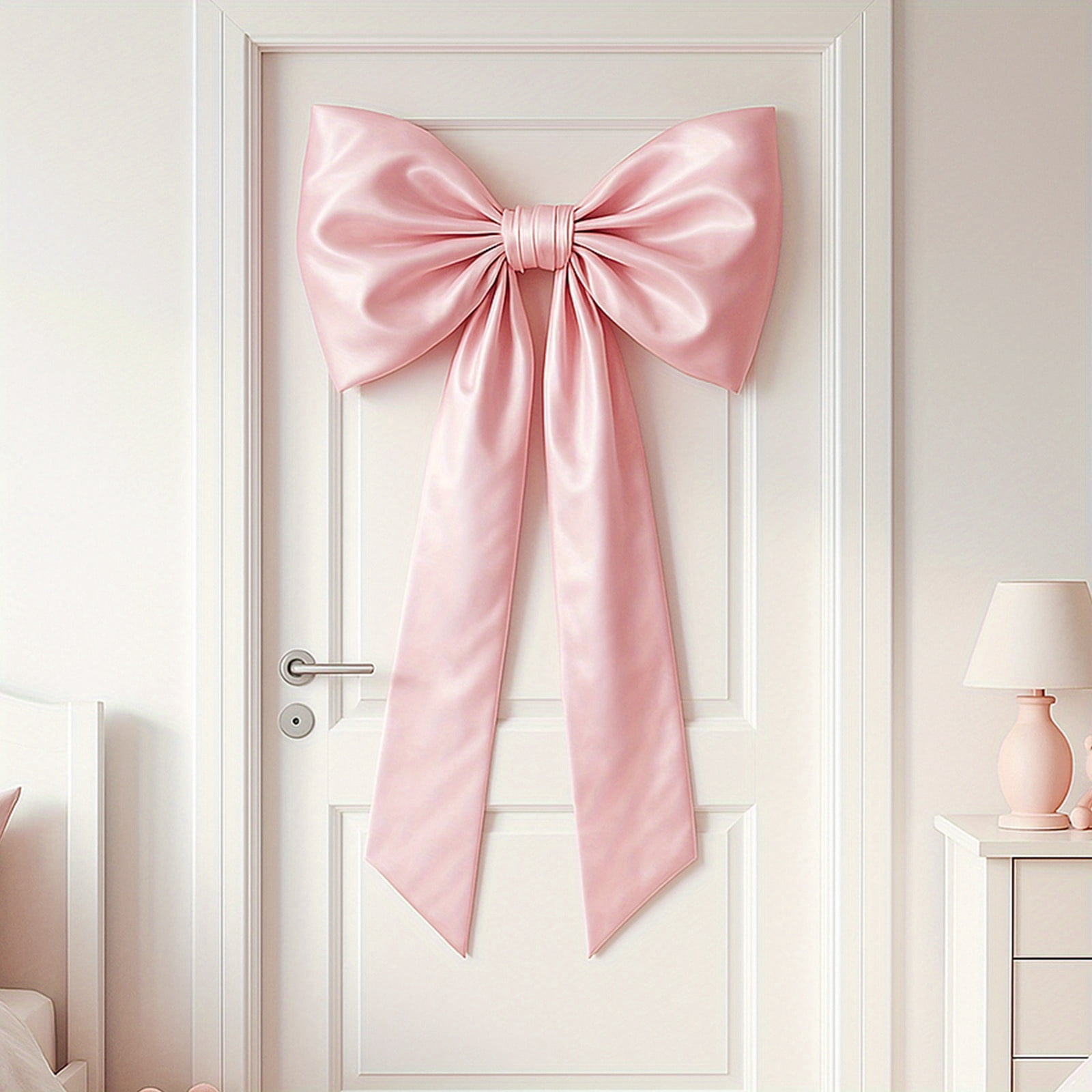 1 Pc Oversized Pink Satin Bow Decor with Long Tails, Large Elegant 23.62 x 39.4 Inch Statement Ribbon Bow for Wedding Birthday Party Door Wall Wreath Floral Backdrop Decoration Gift Accent