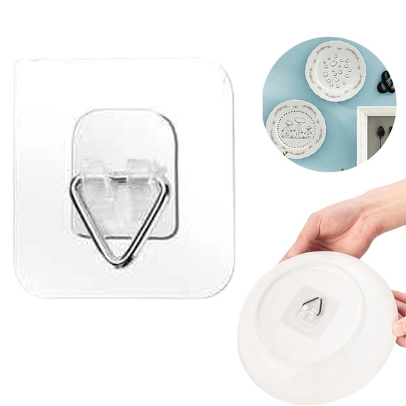 1 Pc Pack Invisible Vertical Plate Hangers Invisible Plate Hangers Invisible Adhesive Plate Hangers Plate Hangers Wall Plate Hangers for Wall Display, Art, Pictures, Decorative, 2.63"x2.63"