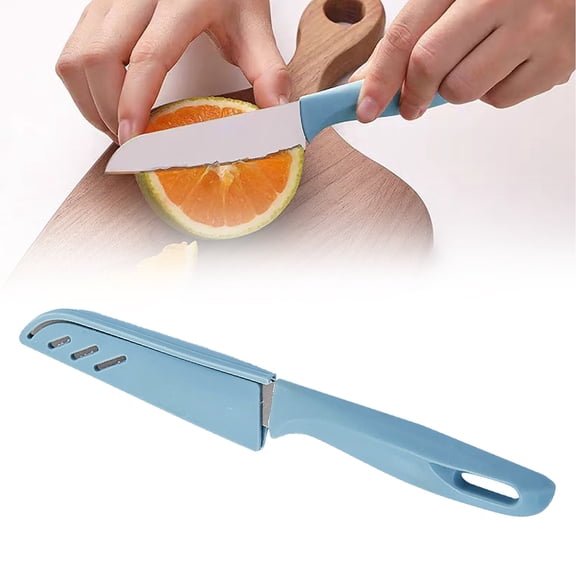 1 Pc Paring Knives with Cover Sharp Vegetable and Fruit Knife Steel Small Kitchen Knife with Plastic Handle for Cutting Peeling Cooking, 7.7 Inch, Blue