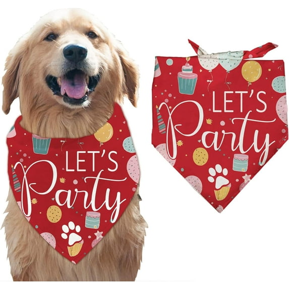 1 Pc Let's Party Printed Dog Bandana Colorful Balloon Ribbons Birthday Celebration Puppy Scarf Kerchief Cotton Decorative Pet Bandana Pet Accessories for Pet Dog Lovers 30.7x21.6inch