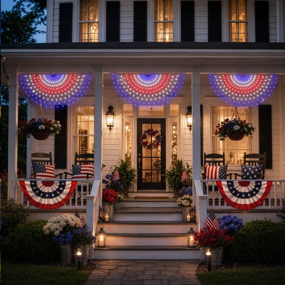 1-Pc Patriotic Fan Flag LED Net Light Multicolor Waterproof String Lamp Decor for Independence Day Yard Porch Window Outdoor Holiday Decoration