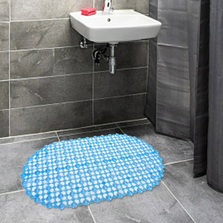 1 Pc Pebbles Bath Mat Clear Non-Slip Bathtub Mat with Suction Cups, Drain Holes for Bathroom Showers, Tub, Machine Washable, BPA, Latex Free Safe Shower Mats, 24.02x13.78 Inch, Blue
