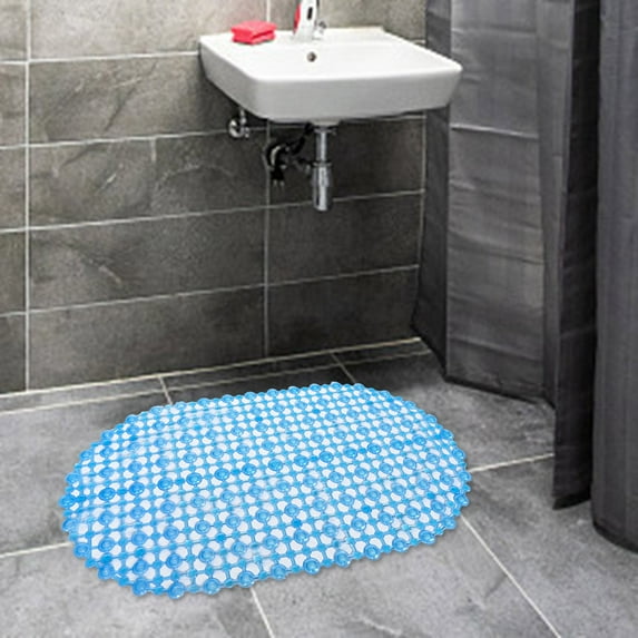1 Pc Pebbles Bath Mat Clear Non-Slip Bathtub Mat with Suction Cups, Drain Holes for Bathroom Showers, Tub, Machine Washable, BPA, Latex Free Safe Shower Mats, 24.02x13.78 Inch, Blue