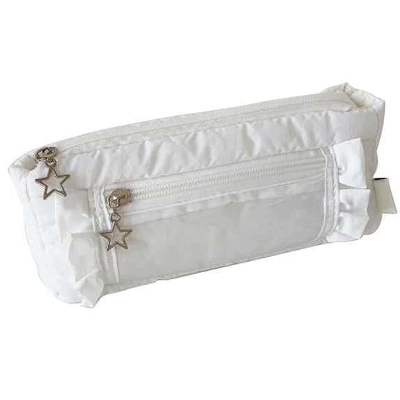 1 Pc Pencil Case Large Pencil Bag Zipper Pen Bag Holder Box Pens Pouch Cloth Bag Large Storage Stationery Organizer Bag with Zipper for Work Office Travel, 8.39"x3.94", White