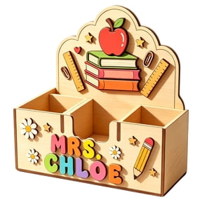 1 Pc Personalized Wooden Pen Holder, Multi Compartment Pen Storage, Custom Wooden Desk Caddy, Decorative Stationery Organizer, Desktop Supply Holder, Teacher Desk Accessory Gift
