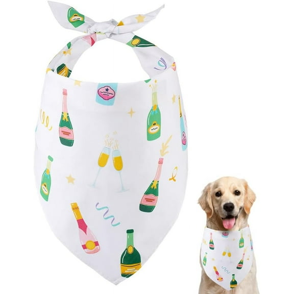 1 Pc Pet Dog Bandana Adjustable Triangle Pet's Bandana with Bottle and Ribbon Pattern Washable Cotton Puppy Cat Scarf Bibs Kerchief for Small Medium Large Pet 30.70x15.4inch(78x39cm) for DIY