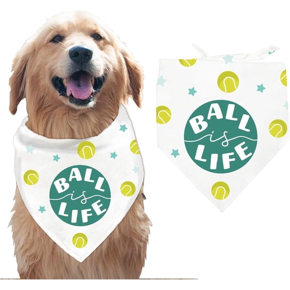 1 Pc Pet Dog Bandana Ball is Life Words Star Pattern Triangle Pet's Bandana Adjustable Comfortable Pet Bibs Washable Cotton Scarf Kerchief for Large Dog Pet 78x39cm(30.7"x15.4") Colorful