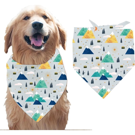 1 Pc Pet Dog Bandana Blue Cotton Triangle Pet's Bandana Mountains Forests Washable Scarf Bibs Printed Pet Accessories Chief for Large Dogs and Pets 55x55x78cm Mixed Color