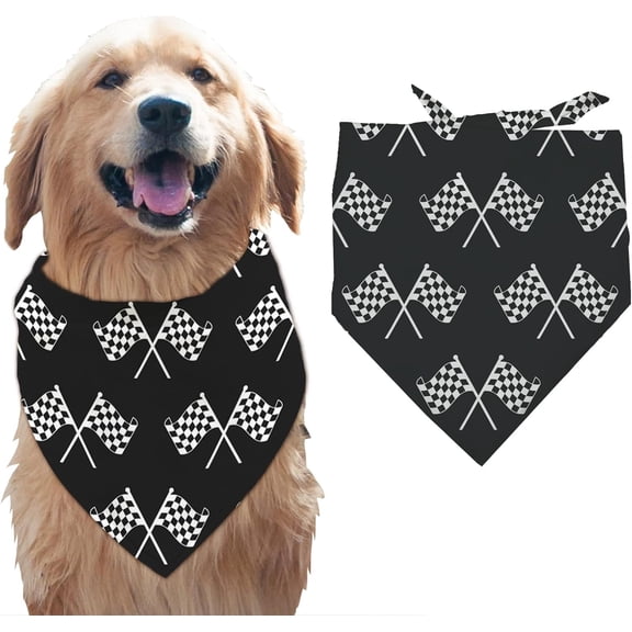 1 Pc Pet Dog Bandana Racing Flag Cotton Triangle Pet's Bandana Black and White Race Day Washable Scarf Bibs Printed Accessories Dog Chief for Large Dogs and Pets 55x55x78cm Colorful
