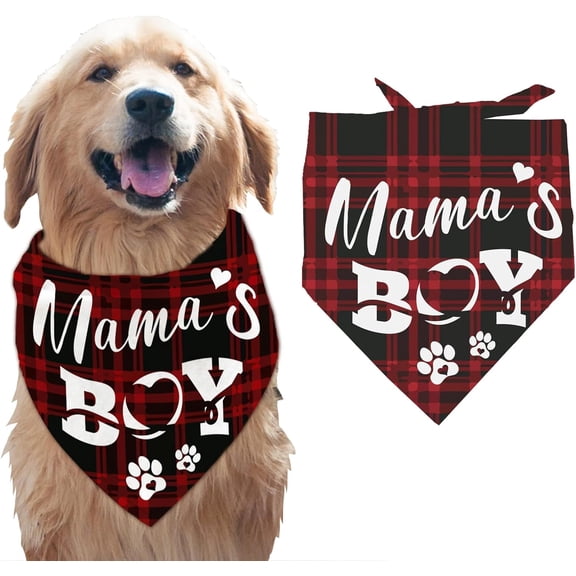 1 Pc Pet Dog Bandana Red Black Stripes Cotton Triangle Pet's Bandana Mama's Boy Words Paws Washable Scarf Bibs Printed Accessories Chief for Large Dogs and Pets 55x55x78cm Colorful