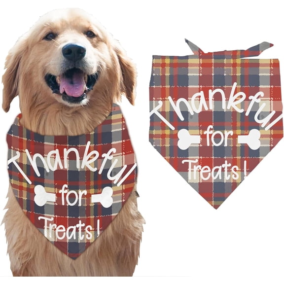 1 Pc Pet Dog Bandana Striped Cotton Triangle Pet's Bandana Thankful for Treats Words Washable Scarf Bibs Printed Accessories Dog Chief for Large Dogs and Pets 55x55x78cm