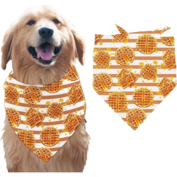 1 Pc Pet Dog Bandana Stripes Cotton Triangle Pet's Bandana Washable Scarf Bibs Waffles Food Printed Accessories Chief Dog Photo Props for Large Dogs and Pets 15.4''21.7''30.7'' 1pc