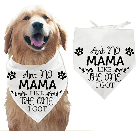 1 Pc Pet Dog Bandana White Cotton Triangle Pet's Bandana Ain't No Mama Like The One I Got Words Washable Scarf Bibs Accessories Chief for Large Dogs and Pets 55x55x78cm Colorful