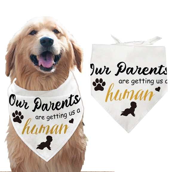 1 Pc Pet Dog Bandana White Cotton Triangle Pet's Bandana Our Parents are Getting us a Human Washable Scarf Bibs Chief for Dogs Pets Pregnancy