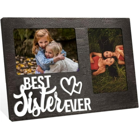1 Pc Picture Frame Christmas Gifts 4x6 Inch Two Photos Best Sister Ever Close to Heart Double Frame Hold 3D Photo Frame Wood Wall Frame for Sister Birthday Valentine's Day Gifts diy