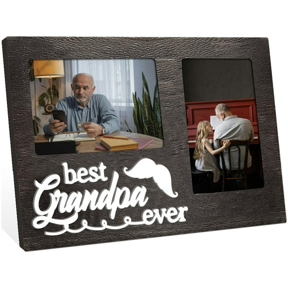 1 Pc Picture Frame for Grandpa Black MDF Two Photos Frame Best Grandpa Ever Frame Love to Grandpa 3D Photo Frame Gift From Grandson Granddaughter