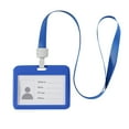 thumbnail image 1 of 1 Pc Plastic Badge Holders Horizontal ID Badge Card Holder with Detachable Neck Lanyard Strap Double-Sided Clear Employee Work Card Holder for Credit Cards, Key Cards, Driver’s Licenses, Blue, 1 of 2