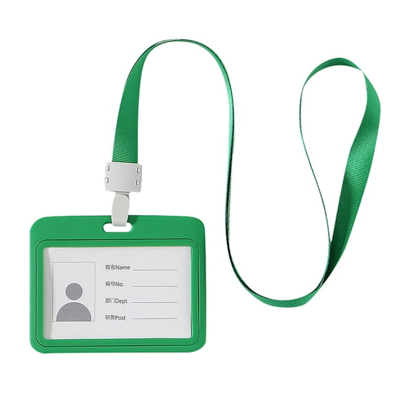 1 Pc Plastic Badge Holders Horizontal ID Badge Card Holder with Detachable Neck Lanyard Strap Double-Sided Clear Employee Work Card Holder for Credit Cards, Key Cards, Driver’s Licenses, Green