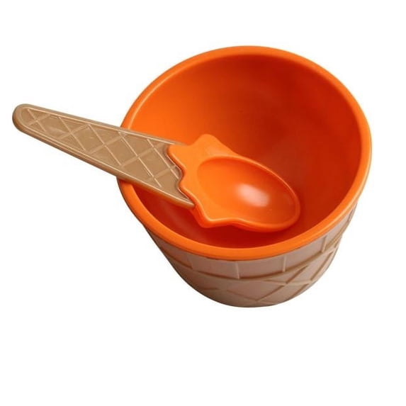 1 Pc Ice Cream Bowls and Spoons Set Plastic Ice Cream Cups with Spoons, Ice Cream Cups with Spoons Durable Plastic Bowls and Spoons Reusable Dessert Set, 2.76x2.44 Inch, Orange