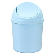 1 Pc Plastic Mini Wastebasket Trash Can with Swing Lid, Tiny Desktop Waste Garbage Bin for Home, Office, Kitchen, Vanity Tabletop, Bedroom, Bathroom, 7.67x5.51 Inch, Blue