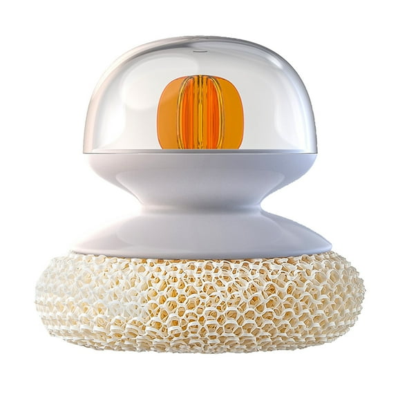 1 Pc Plastic Scrubber with Handle, Steel Wool Scrubber Tool for Cleaning Dishes, Scrubbing Scouring Brush Pad for Kitchen Pots, Sink, Pans, 3.54x3.54 Inch, Beige