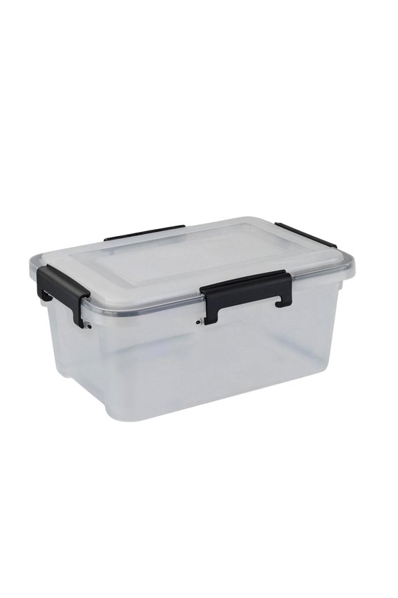 1 Pc Plastic Storage Box with Lid and Latches See-Through Organizing Solution, Durable Nestable Stackable Containers, Secure Pull Handle Clear Storage Bins with Lids, 12.7x8.23x10 Inch, White