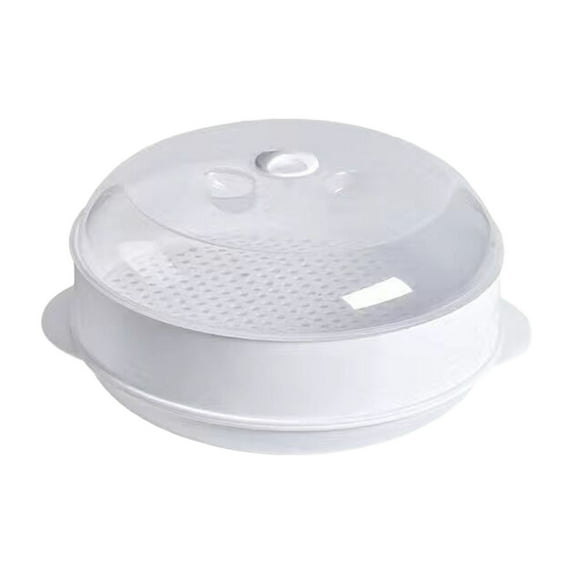 1 Pc Plastic Vegetable Steamer, Microwave Steamer with Lid, Microwave Vegetable Steamer Pasta Rice Fish Steaming Pot Kitchen Steamer, Stackable Baskets, Round Hole Spacer, 10.43x4.33 Inch, White