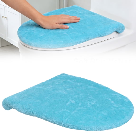1 Pc Plush Toilet Lid Cover for Bathroom Comfortable Soft Plush Toilet Lid Cover Fits Most Round Elongated and Oblong Lids Easy Installation & Cleaning, 18.11x19.68 Inch, Light Blue
