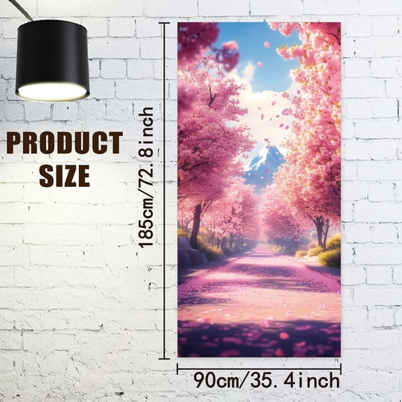 1 Pc Polyester Cherry Blossom Tree Trail Pattern Door Cover Botanical Theme Cherry Blossom Backdrop Banner Decoration for Indoor Outdoor Porch Home Decor Accessories