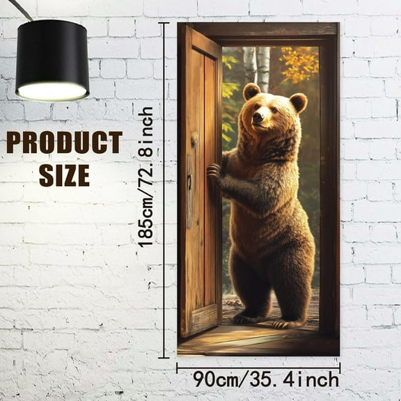 1 Pc Polyester Large Bear Pattern Door Cover Colorful Animal Themed Bear Lawn and Patio Backdrop Banner Decoration for Indoor Outdoor Porch Home Decor Accessories