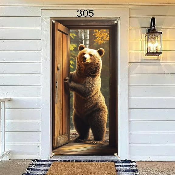 1 Pc Polyester Large Bear Pattern Door Cover Colorful Animal Themed Bear Lawn and Patio Backdrop Banner Decoration