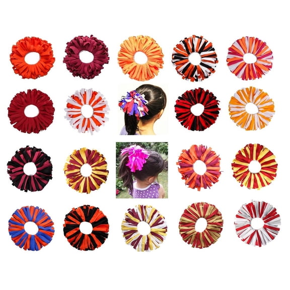 1 Pc Pomchies Colorful Ponytail Holder/Hair Tie Pom (Reds and Oranges Collection), Cardinal Red/Old Gold