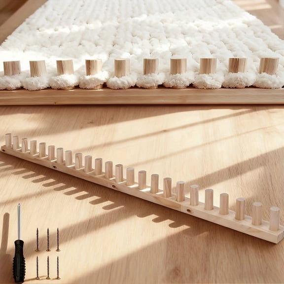 1 Pc Portable 48-Inch Handheld Wooden Loom - Beige with Smooth Pegs, Complete Hardware Kit, Natural Wood Grain End for Weaving Thick Blankets and Scarves
