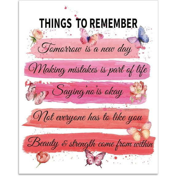 1 Pc Positive Inspirational Quotes Wall Decor Things to Remember Print Paper Unframed Pink Motivational Poster Picture for Home Office Bedroom Wall Art Women 25.5x20.5cm Colorful